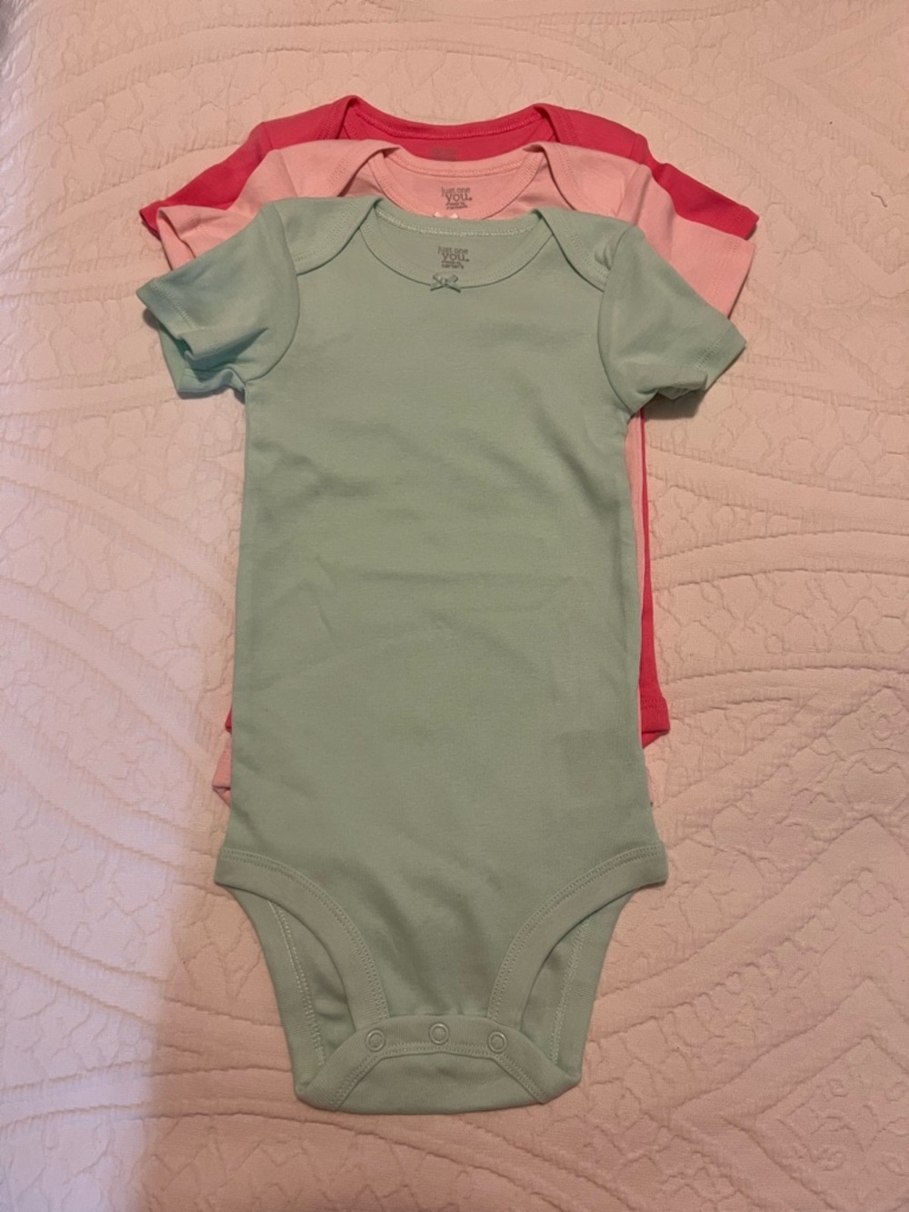 3-Pack Girls Short-Sleeve Bodysuits - Mint, Light Pink, Hot Pink- NWOT